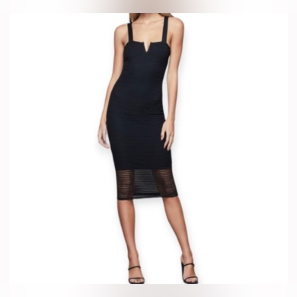 Good American Black Sheath Midi Dress Square Neck Sleeveless
